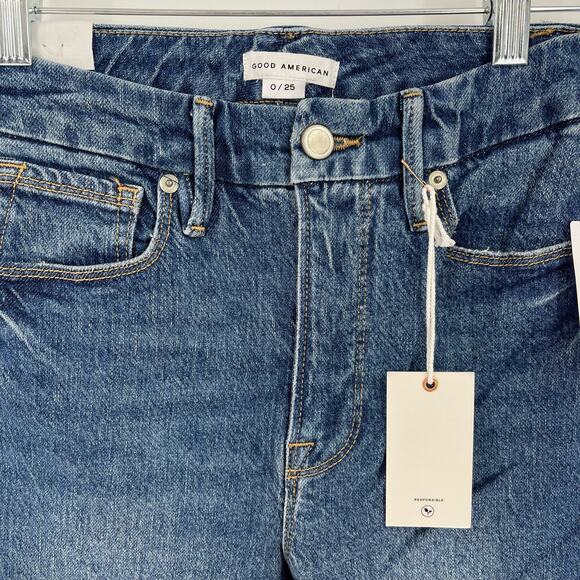 Good American Good Crop Raw Hem Slim Jeans Blue 940 Size 0/25 NWT - Picture 6 of 9